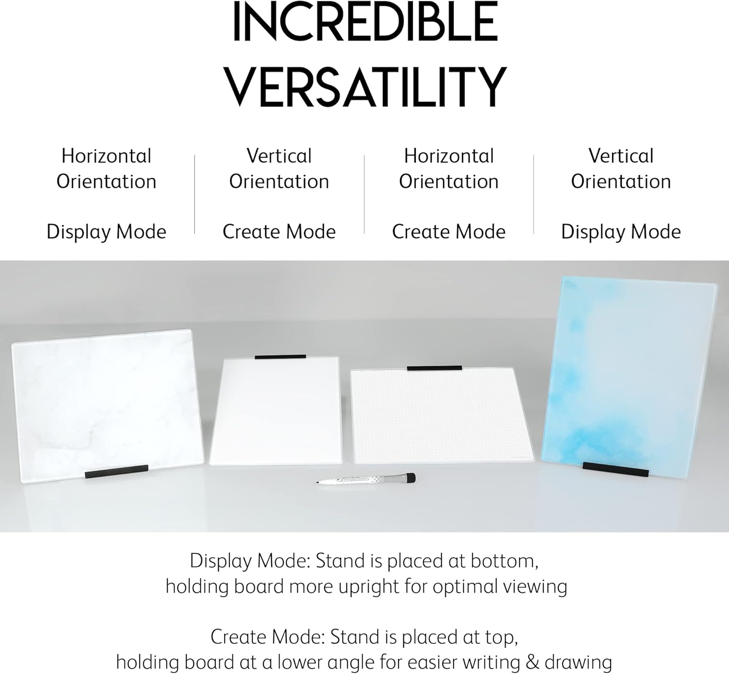 Glass Dry Erase Desktop Doodle Board with Stand and Fine-Tip Marker (White, 9" x 12")