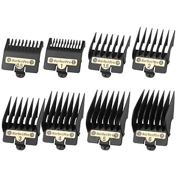 Clipper Replacement Guards for BabylissPRO Clippers Barberology FX870, FX880, FX825, and FX673 Clippers,Cutting Lengths 1/16-3/4 ,Black 8 Pack