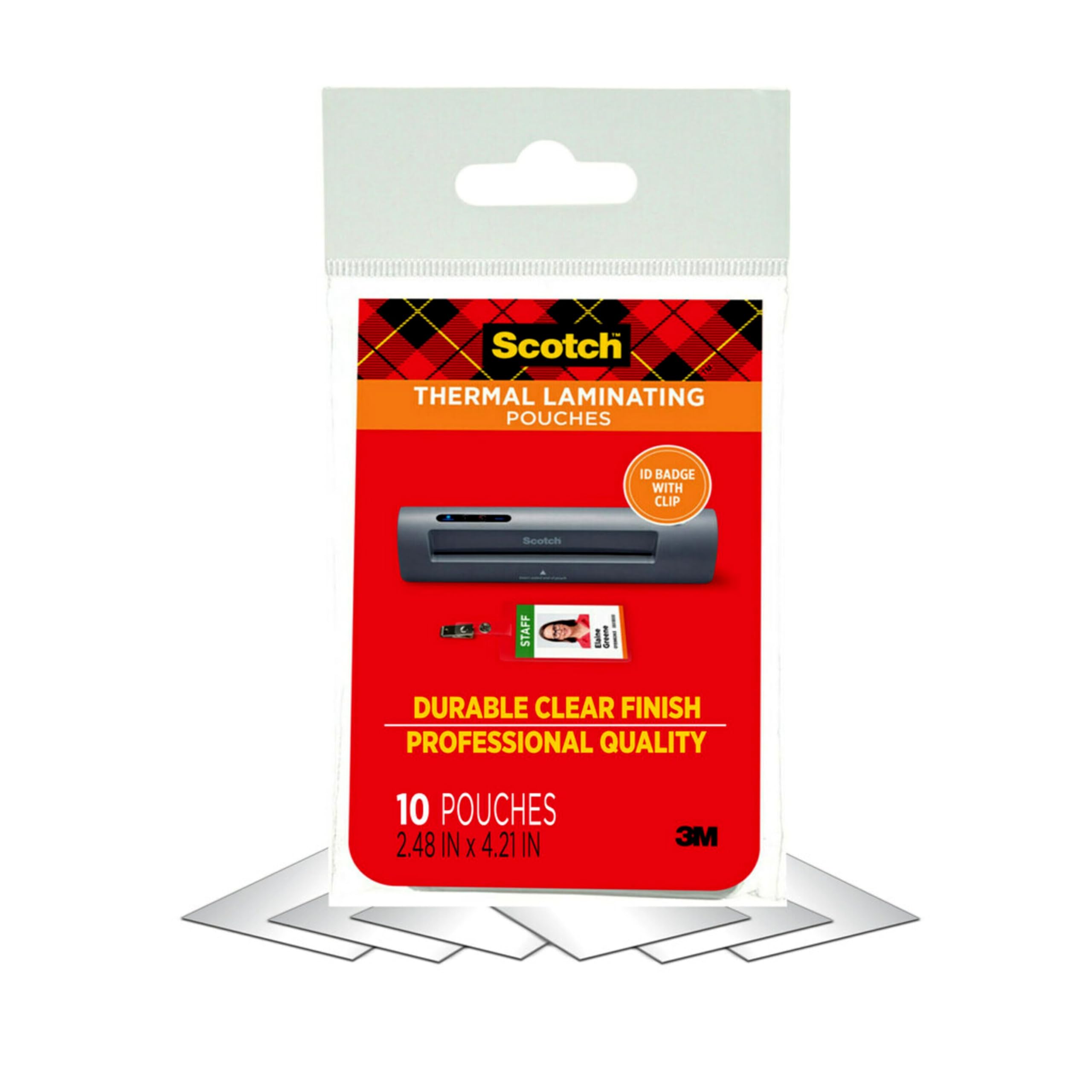 Scotch Thermal Laminating Pouches Premium Quality, 5 Mil Thick for Extra Protection, 10 Pack ID Badge with Clip Laminating Sheets, Our Most Durable Lamination Pouch, 2.4 x 4.2 inches (TP5852-10)
