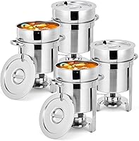 Festisoul 11QT Stainless Steel Soup Chafer Set of 4 - Round Buffet Soup Warmer with Notched Lid for Catering Events