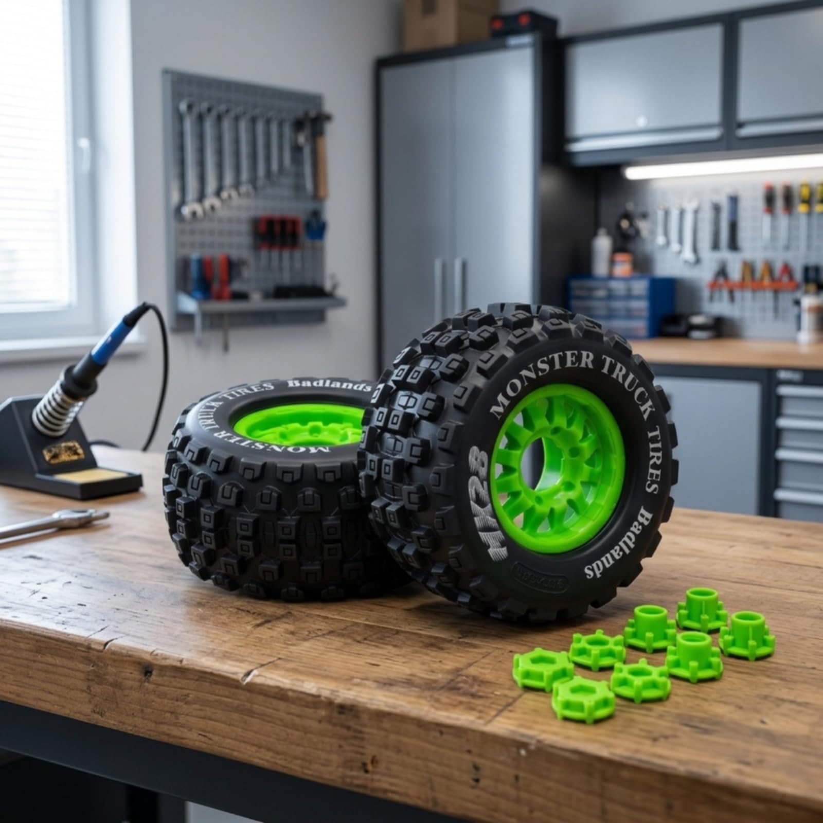 Pneumatico Veicolo Rc Pneumatico Battistrada Ruota Cerchio Composto in Gomma E Plastica con Disegno Robusto per Trazione Costante Monta 12 Mm E 14 Mm, Verde