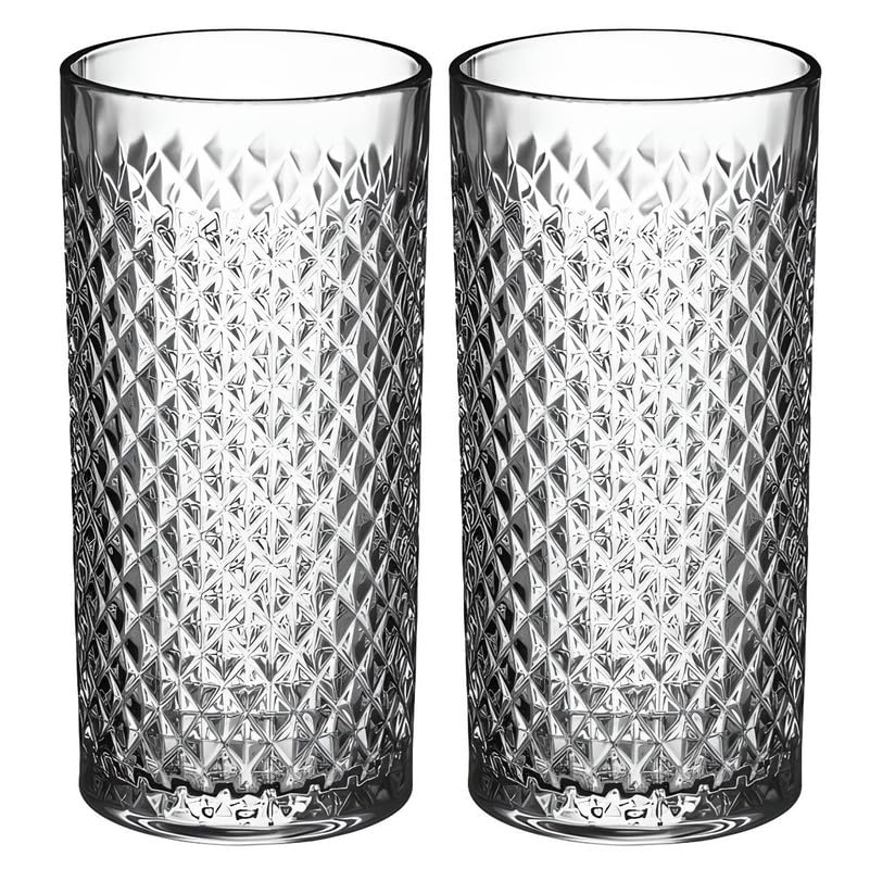 OCS Parts Pro Series 2-Pack Vintage Textured Highball Glasses | 12 Ounce Collins Glasses for Mixed Cocktails, Water or Iced Tea for Homes, Bars, and Commercial Establishments