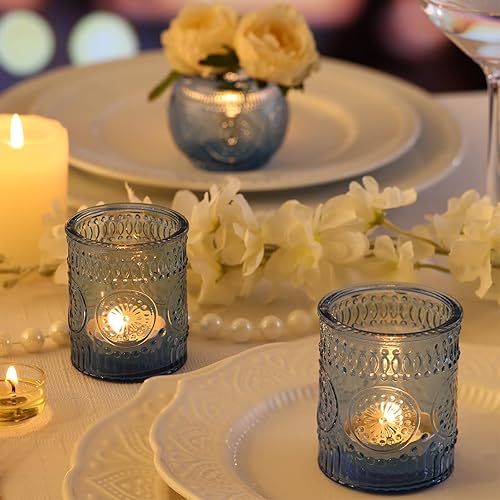 Miniatura 4 de DARJEN Juego de 36 portavelas votivas azules a granel, portavelas de cristal para decoración de fiestas, velas de té para boda