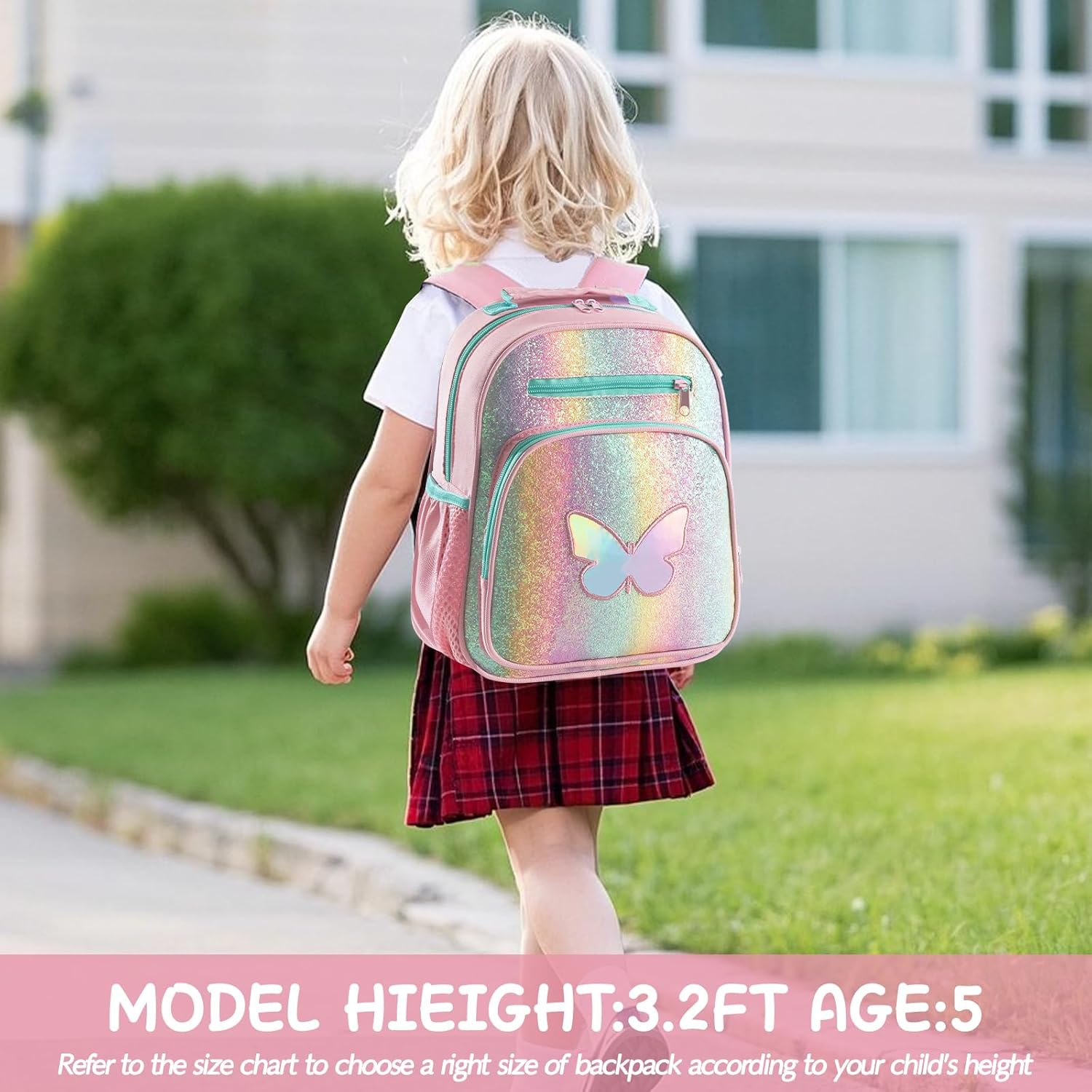 Girls Backpack 5-8,Kindergarten Elementary School Kids Backpack for Girls,Lightweight Butterfly Bookbag with Chest Strap - Image 6