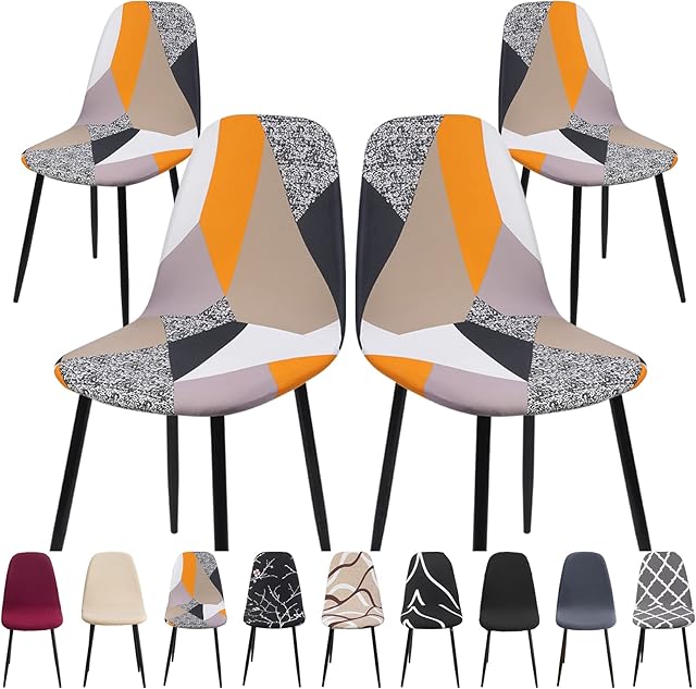 SearchI Dining Chair Covers 4 Pieces, Stretch Scandinavian Chair Slipcovers Shell Side Armless Chair Covers for Kitchen, Dining, Bedroom,Living Room Side Chairs,Orange