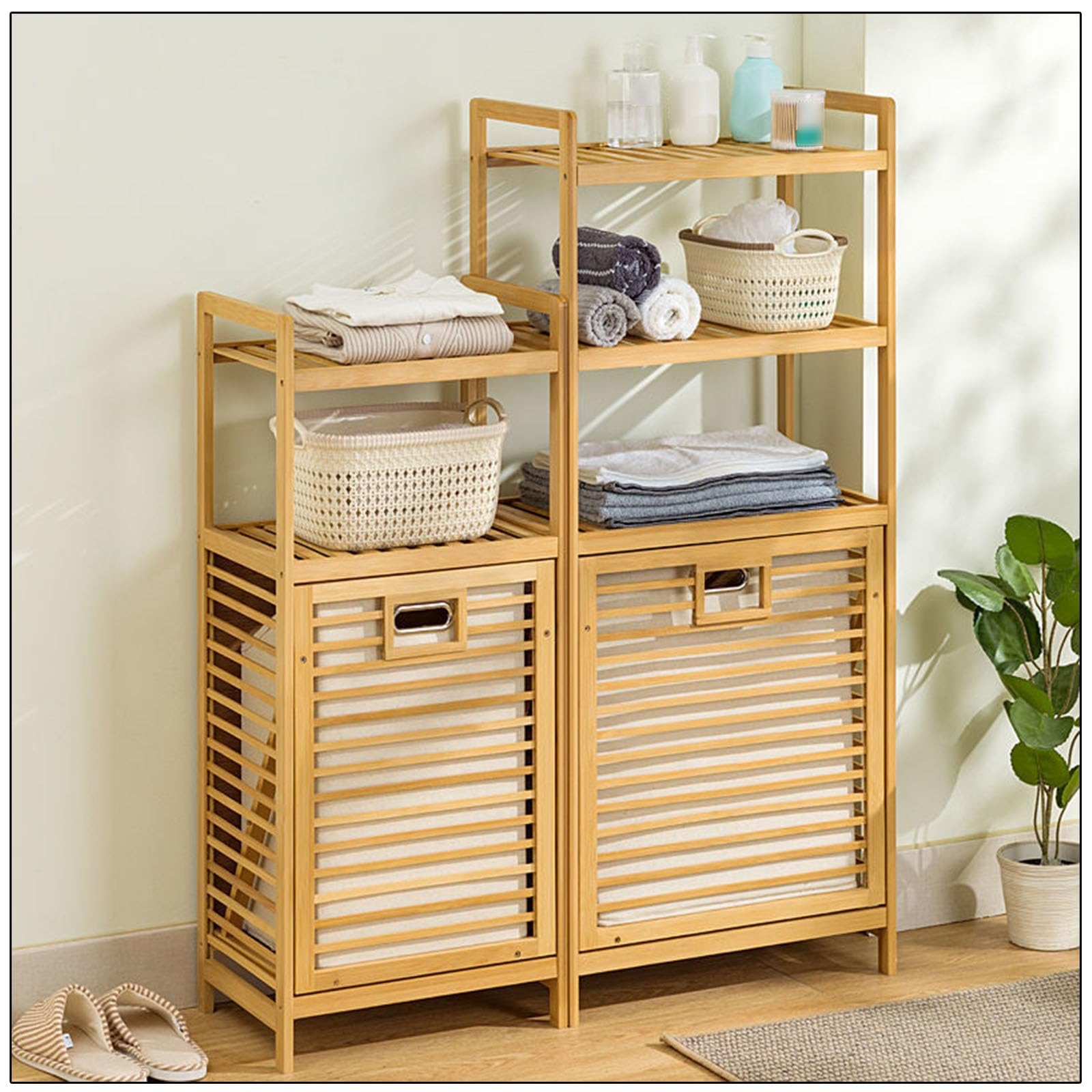 Cesto Ropa Sucia， Cesto De La Ropa， Unidad De Almacenamiento Estantería con Cestas Ropa Sucia, Cesta para Ropa Sucia Extraíble con Asas Y Estantes De Madera para El Detergente (Color : Three Layers,