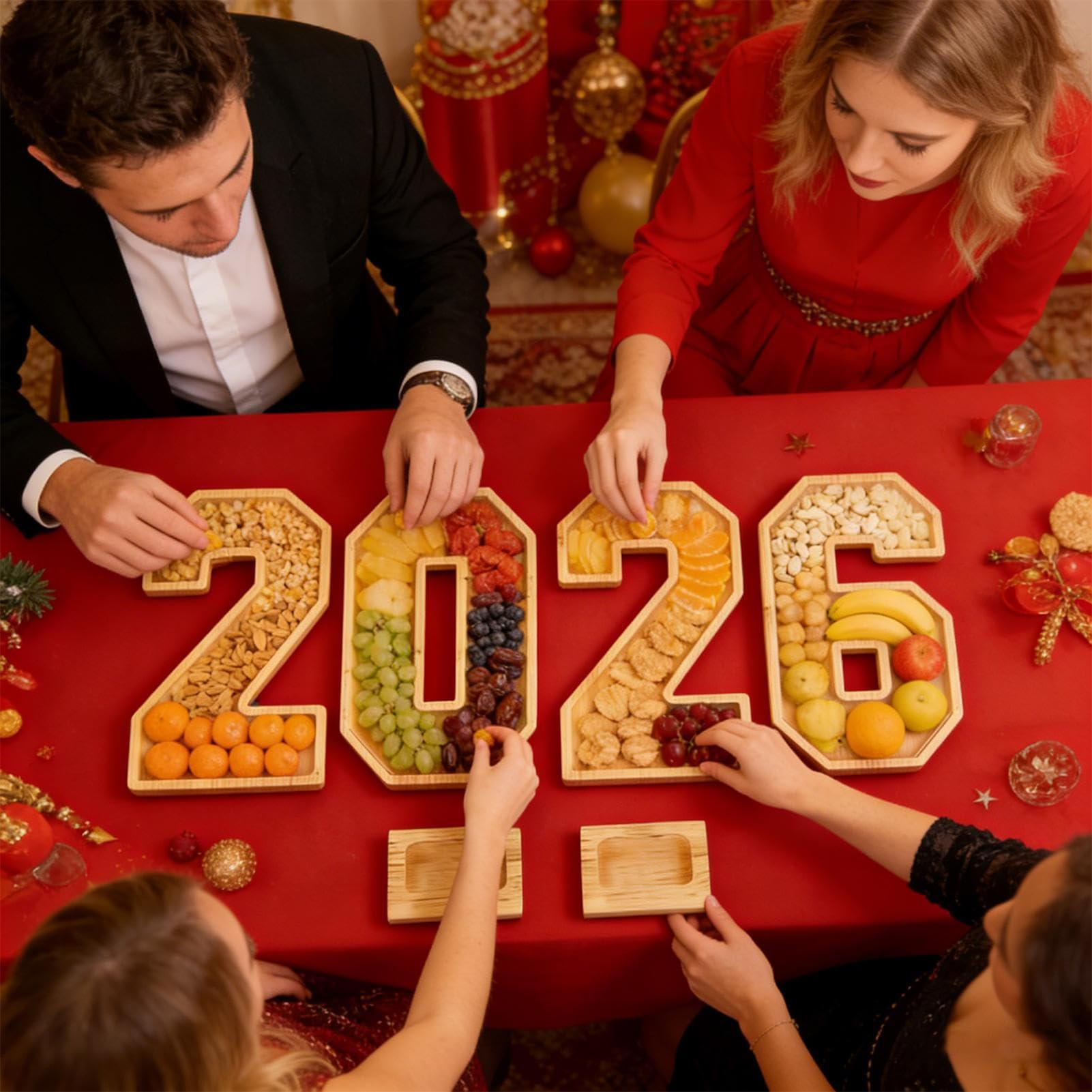 Serviertablett, 2026 2026 aus Holz, nachfüllbar, für Charcuteries | Für Gemüsesnacks Snacks Donuts Dessert Süßigkeiten Kuchen Käse Neujahr