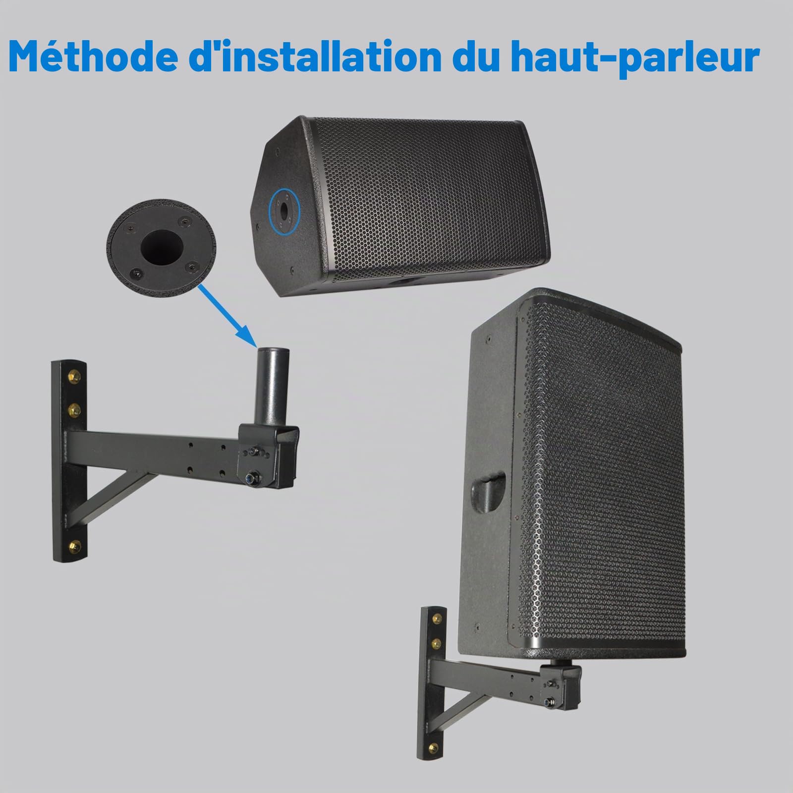 Support Mural pour Haut-Parleur, Support pour Enceinte, Support Mural pour Haut-Parleur inclinable, supporte jusqu'à 100lbs，HD-319(2 Packs Noir)