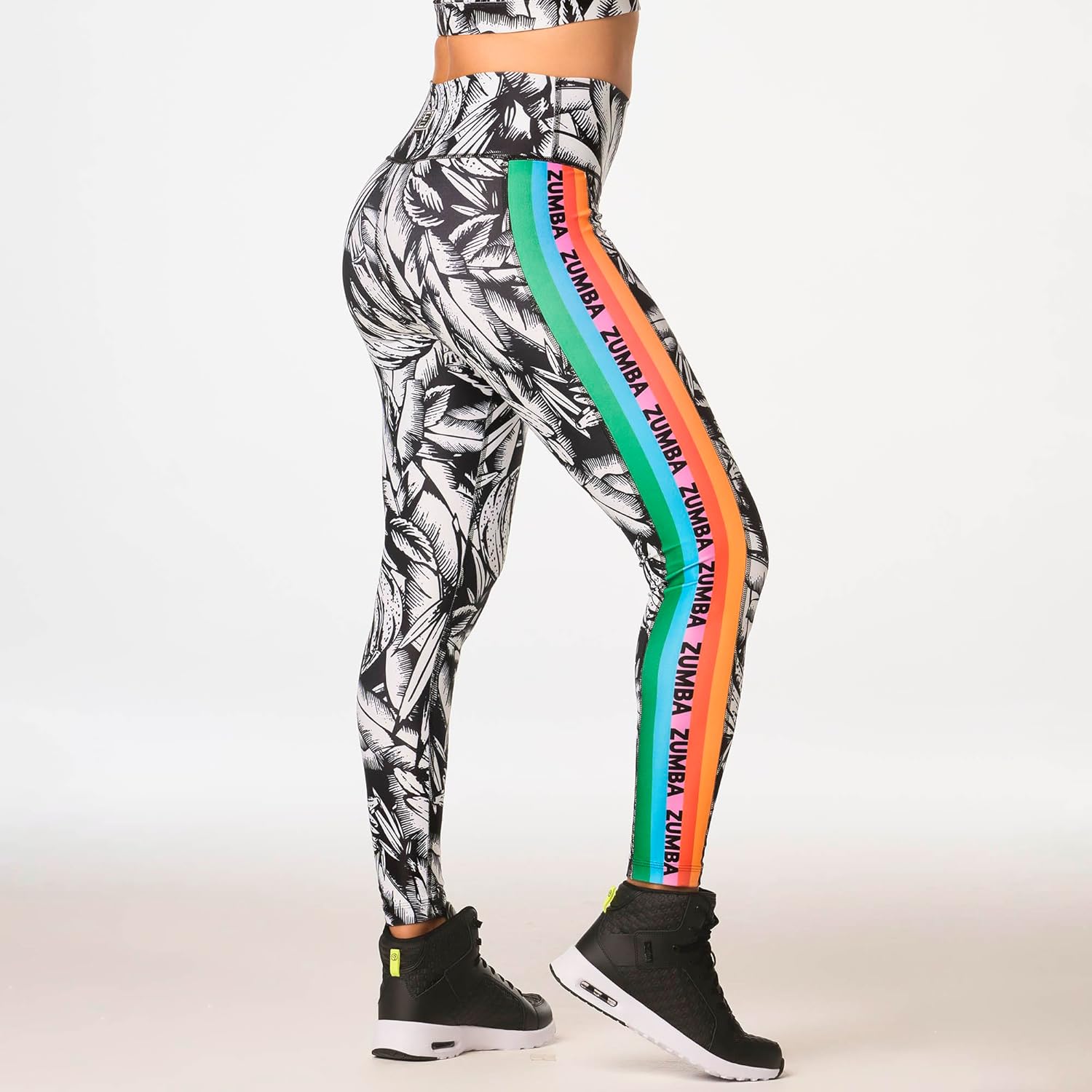 【美品】ZUMBA シルバー柄スパッツ ZUMBA WEAR] [ズンバウエア] レギンス スパッツ ハイウエス