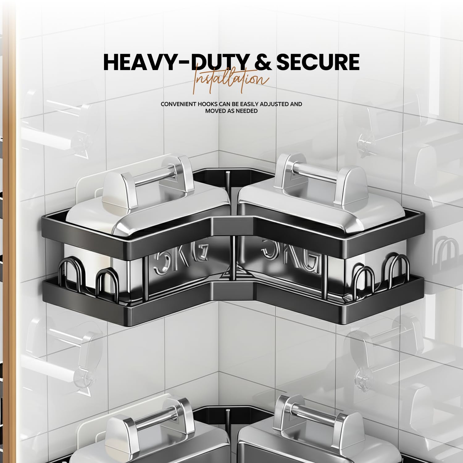 amazon basics 2 Pack Heavy Bathroom Organiser Without Drill | Premium Bathroom Accessories Set | Washroom Storage Organizer | Wall Rack & Bathroom Corner Shelves 1
