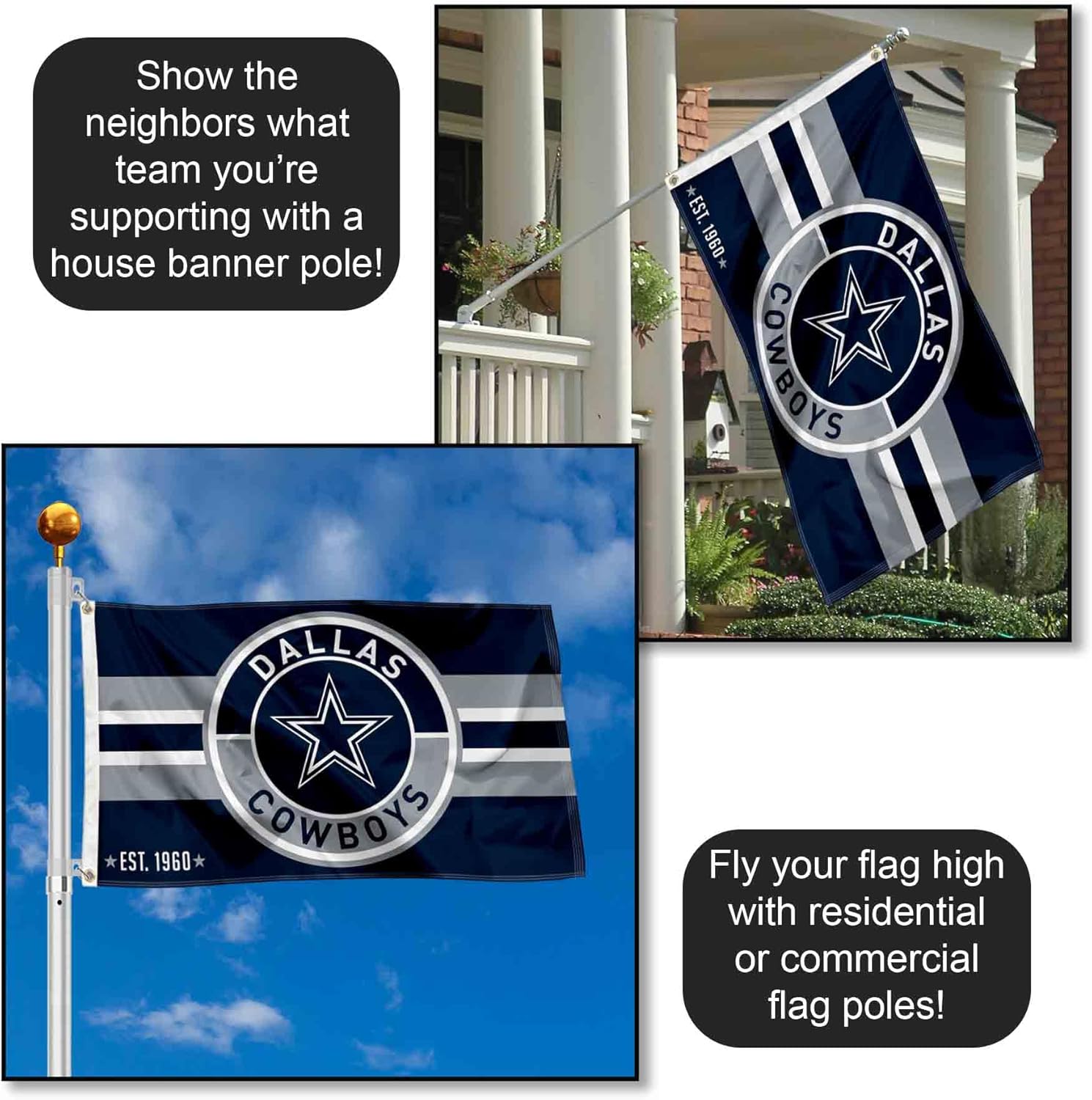 Dallas Cowboys Patch Button Circle Logo Flag Large 3x5 Banner - Image 3