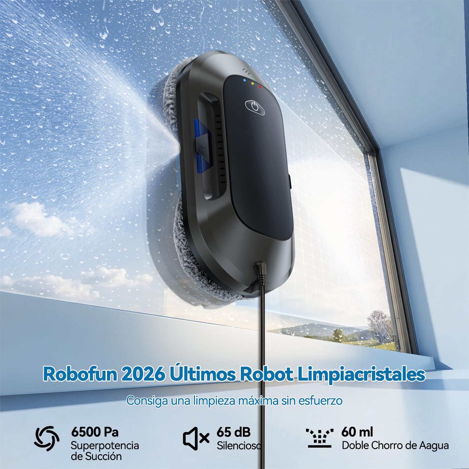 W23D Robot limpiacristales con Función de pulverización, Succión Turbo de 6500 Pa, Tecnología de Limpieza en Espiral, 3 Modos de Limpieza y navegación Inteligente para una Limpieza eficaz de Ventanas