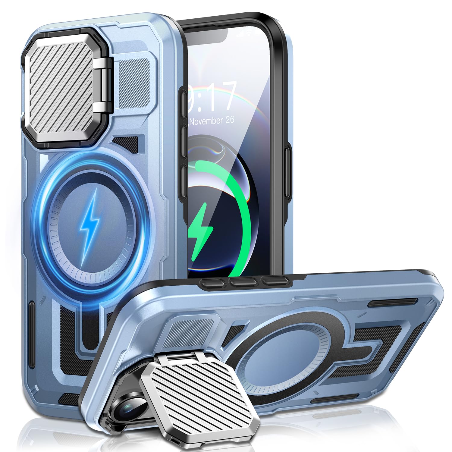 WASTROYAL Camera Stand Case for iPhone 16E, [Compatible with Mag Safe] [Lens Cover] 2024 Version Military Grade Protective Soft Case for iPhone 16E