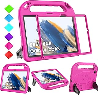 BMOUO Kids Case for Samsung Galaxy Tab A8 10.5 inch 2022 (SM-X200/X205/X207), Galaxy Tab A8 Case with Screen Protector, Shockproof Handle Stand Case for Samsung Galaxy Tab A8 10.5” Tablet 2022, Rose