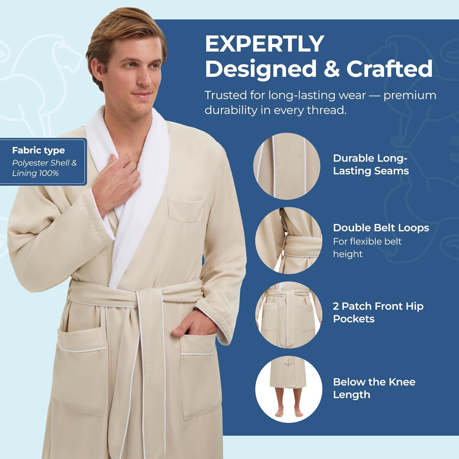 MONARCH Unisex Plush Lined Microfiber Bath Robe - Soft Shell with Polyester Lining, Resort-Grade Hotel & Spa Robe with Pocket - Image 4