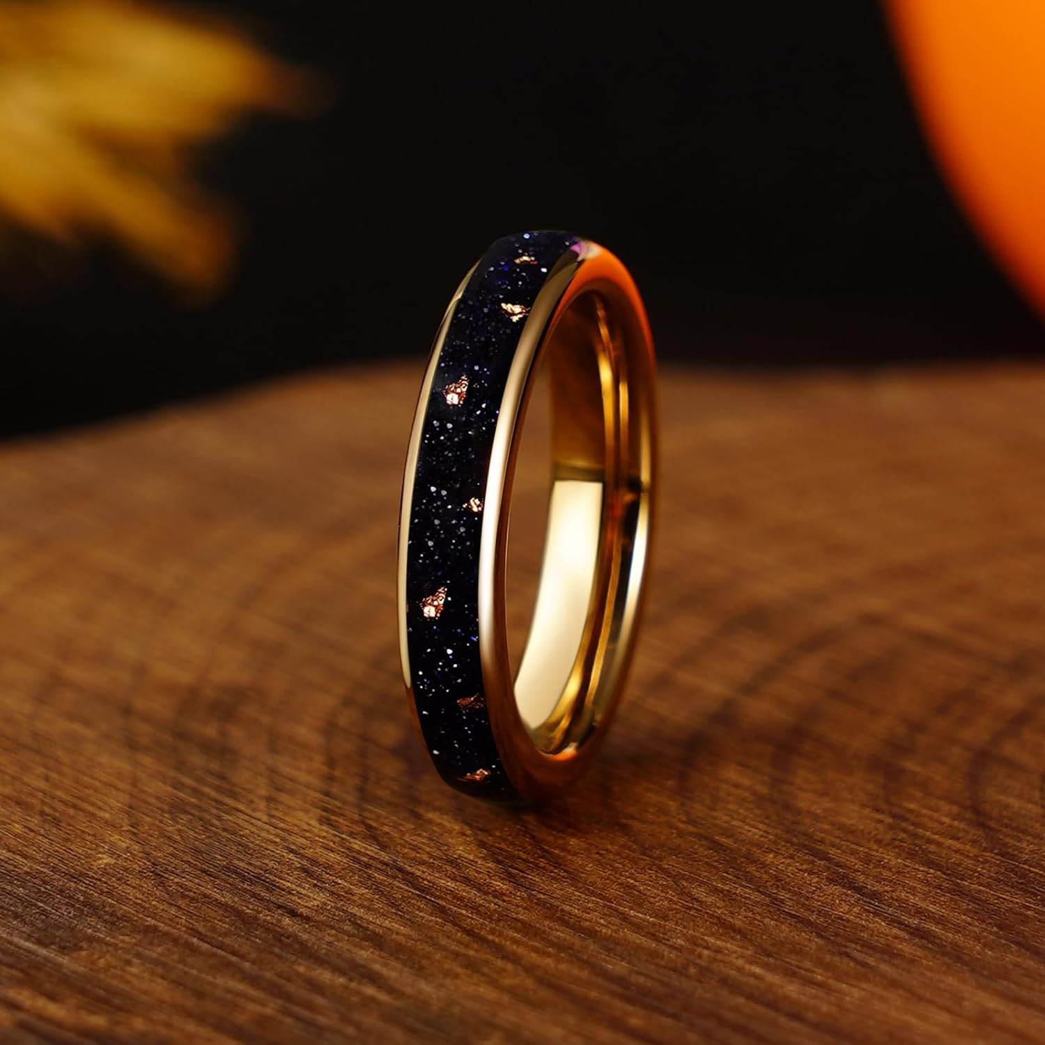 Red Garnet Turquoise Malachite Blue Apatite Peridot Sandstone Natural Crystals Tungsten Carbide Ring, Rose Gold Plated 4mm Wedding Band for Woman, Anniversary Birthday Christmas Gift
