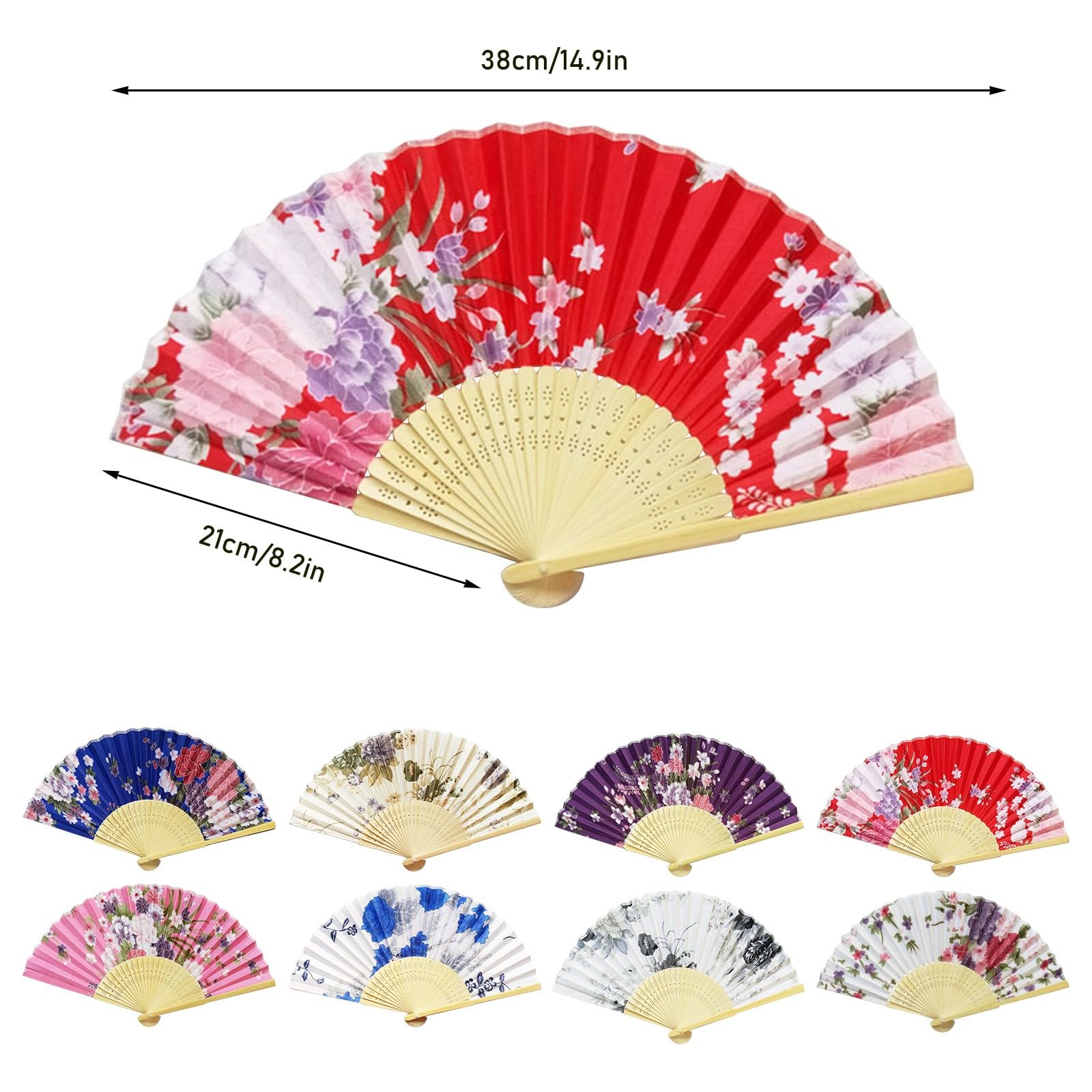 Ventaglio Giapponese Beige In Poliestere E Bambù Con Motivo A Zucca Hyotan 22 Cm - Foto 9