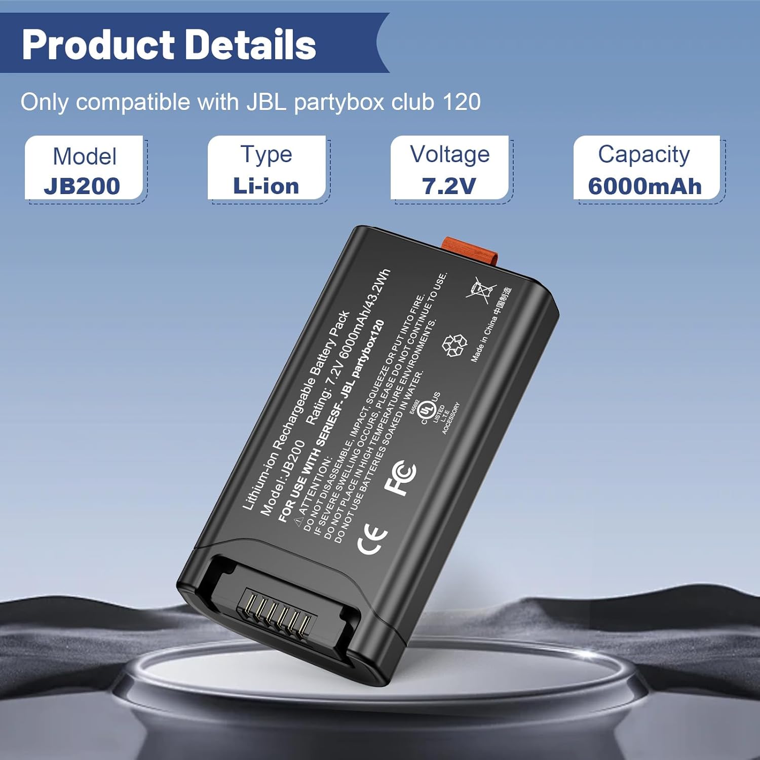 Fancy Buying 6000mAh Rechargeable Battery Pack Compatible with JBL PartyBox Club 120 and JBL Battery 200 Portable Speaker Perfect Replacement for JBL Party Box Club 120 Lithium-ion Spare Battery - Image 3