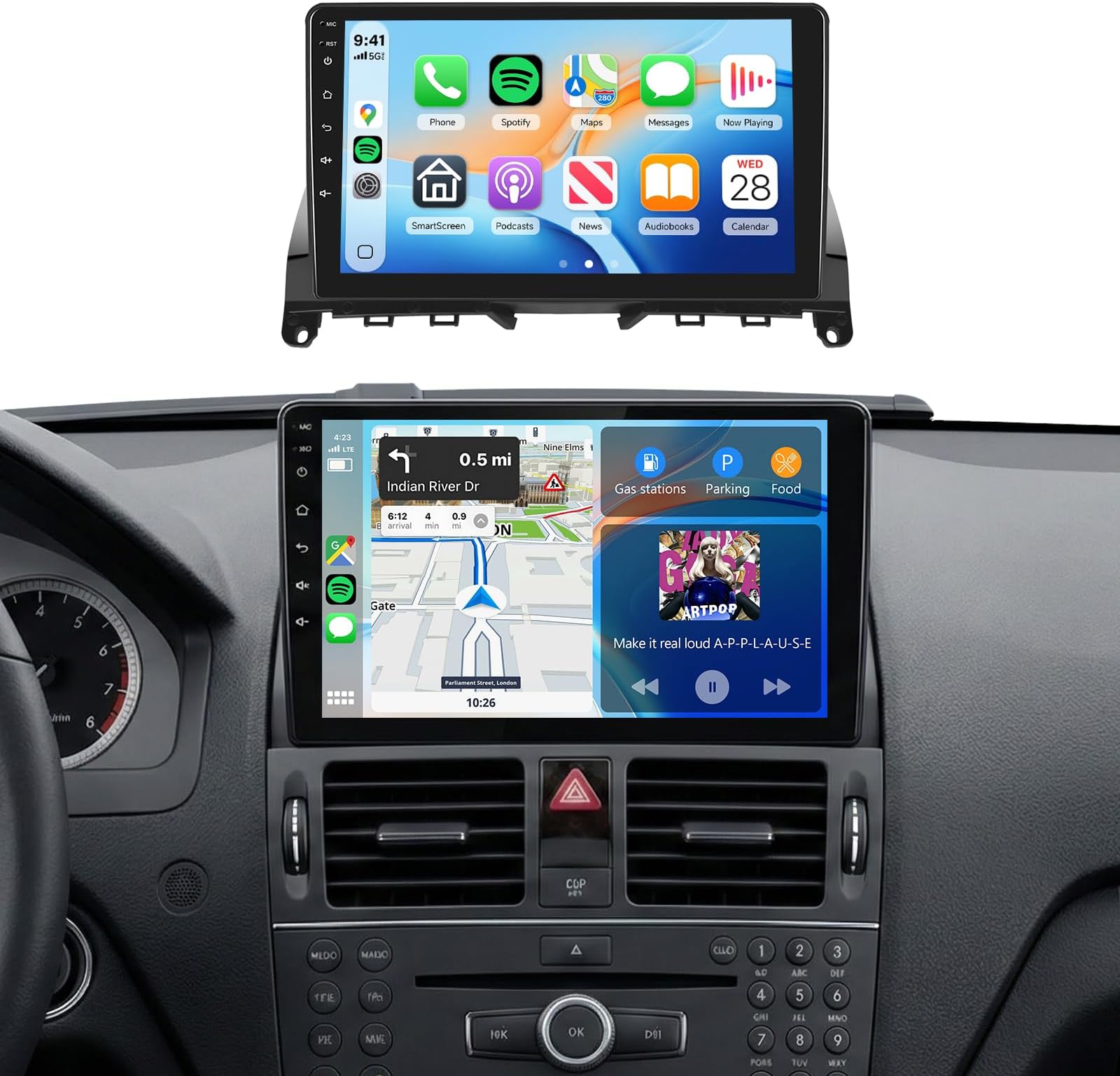 8 Core Processor 4GB+64GB for Mercedes Benz C-Class W204 C180 C200 C230 C250 C300 C350 2007-2011 Car Stereo with 10.1" IPS Touchscreen Android 15 Radio Carplay/Android Auto GPS 5Ghz WiFi
