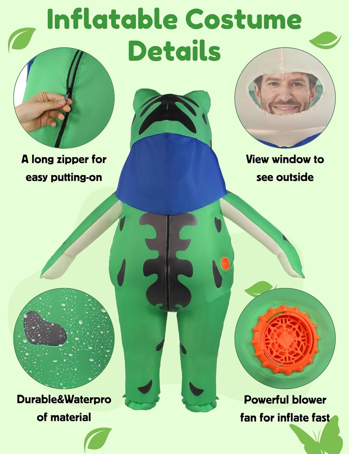 Halloween Frog Inflatable Costume Adult Blow up Fancy Dress Costumes Unisex Full Body Suit for Holiday Cosplay Party - Image 4