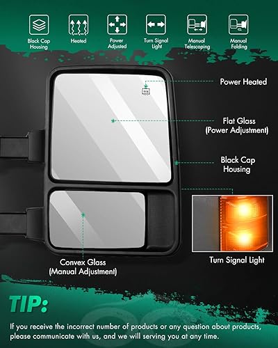 Miniatura 2 de Scitoo - Espejo de remolque para modelos 2003-2007 de Ford F250 F350 F450 F550. Espejos de vista lateral grande.