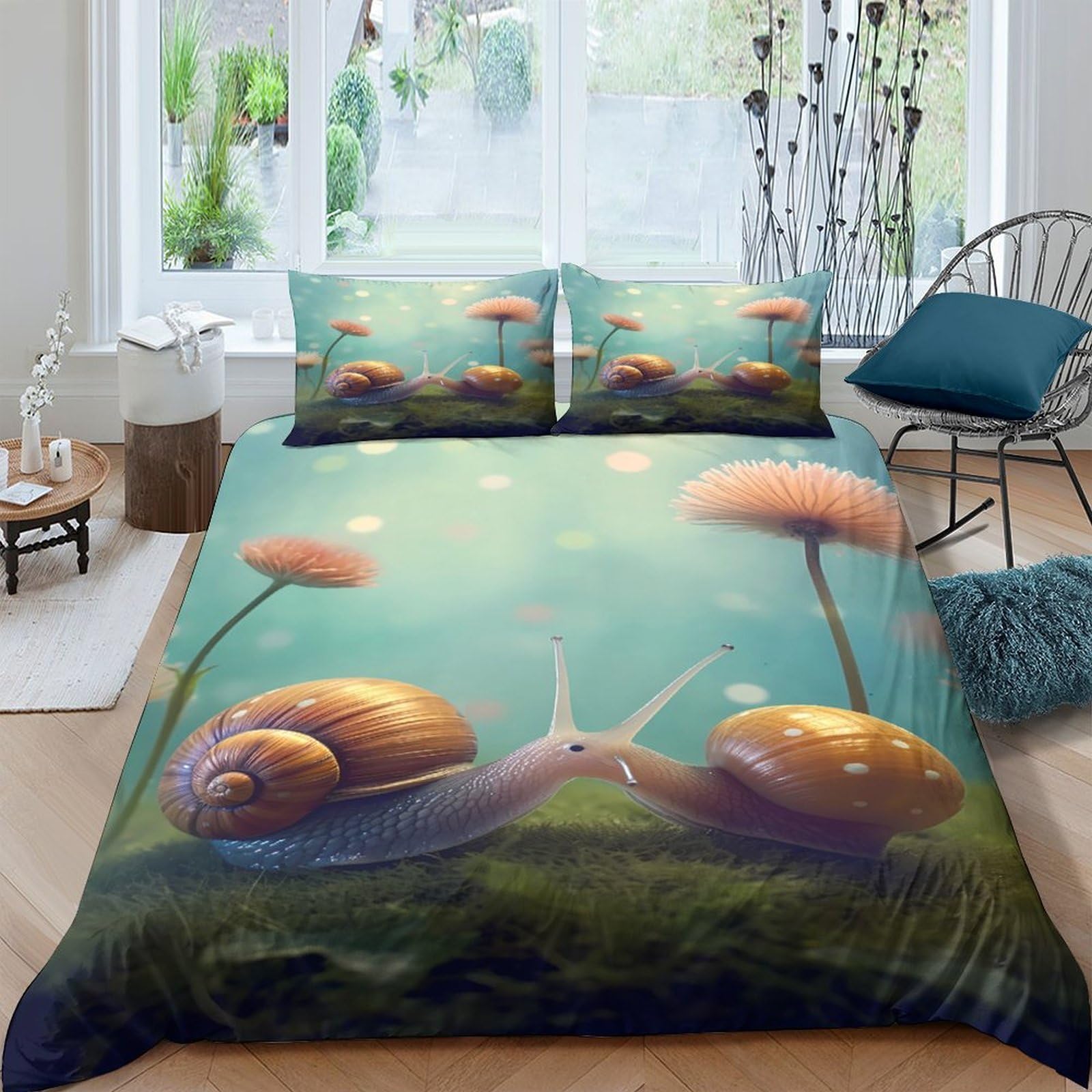 Ctjqhvkz Style-6 3D Printed Snail Mushroom Fitted Sheet Microfiber Soft Decor Mattress Cover For Bedroom Dorm Room Protection Single（135X200cm）