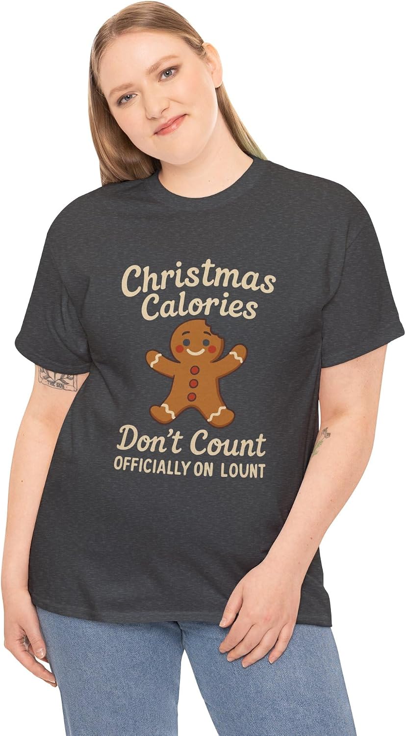 Funny Christmas Calories Don't Count Foodie Holiday Graphic | Gingerbread Man Cookie Wear Dark Heather