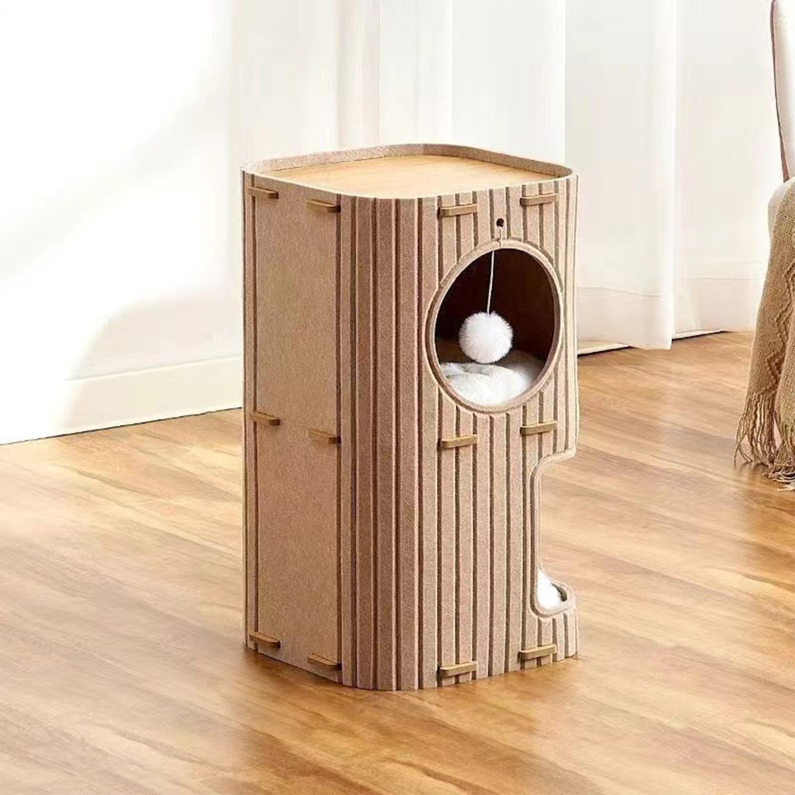 Condo de dos pisos: refugio suave, cubito acolchado para dormir, juguete interactivo para colgar, de salón, perfecto para animales pequeños, lactantes, siestas, santuario, cabina de espacio de