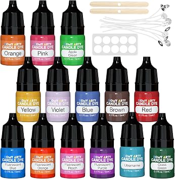 HOMY ARTY Candle Dye - 14 Colors Candle Wax Dye, Highly Concentrated Candle Color Dye, Oil-Based Liquid Candle Dye for Soy Wax, Candle Making - 0.17 FL OZ
