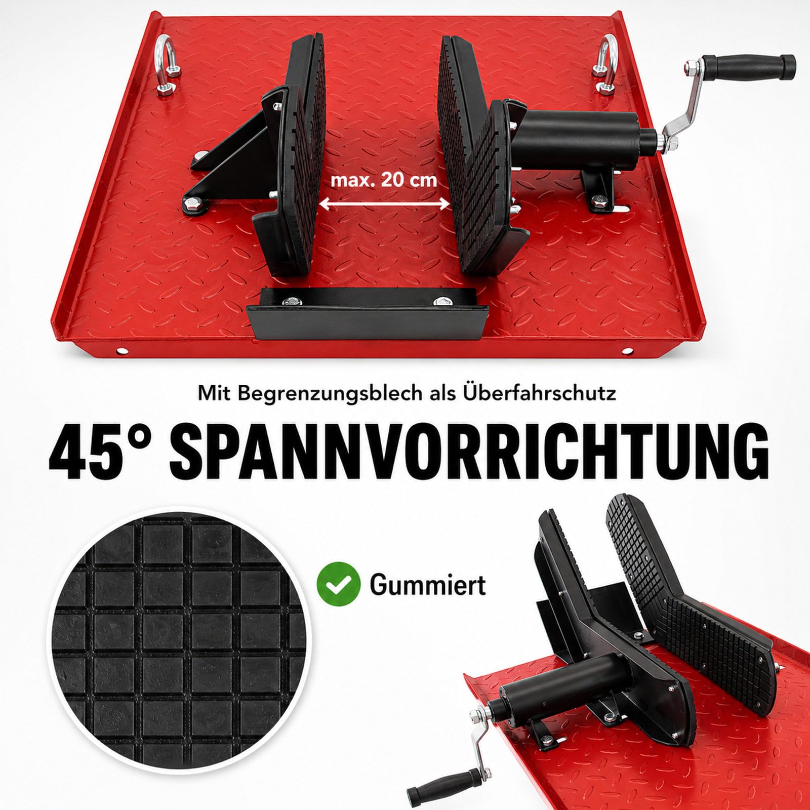 TRUTZHOLM Motorradhebebühne hydraulisch Tragkraft 560 kg Schwerlast Scherenheber Hubbereich 19-84 cm Nutzbreite 60 cm abnehmbare Auffahrrampe 4 Halteösen 45° Vorderradklemmung Hebebühne (Rot)
