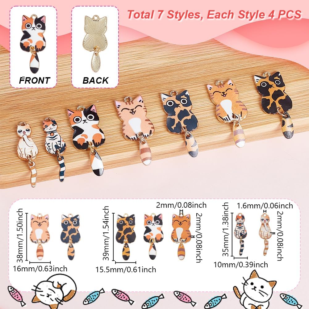 AHANDMAKER 28Pcs Enamel Cat Charms 7 Colors Cute Kitten Charm with Swinging Tails Cartoon Animal Pendants Alloy Animal Pet Dangle Pendants for Jewelry Making DIY Craft Supplies 38x16mm - Image 2