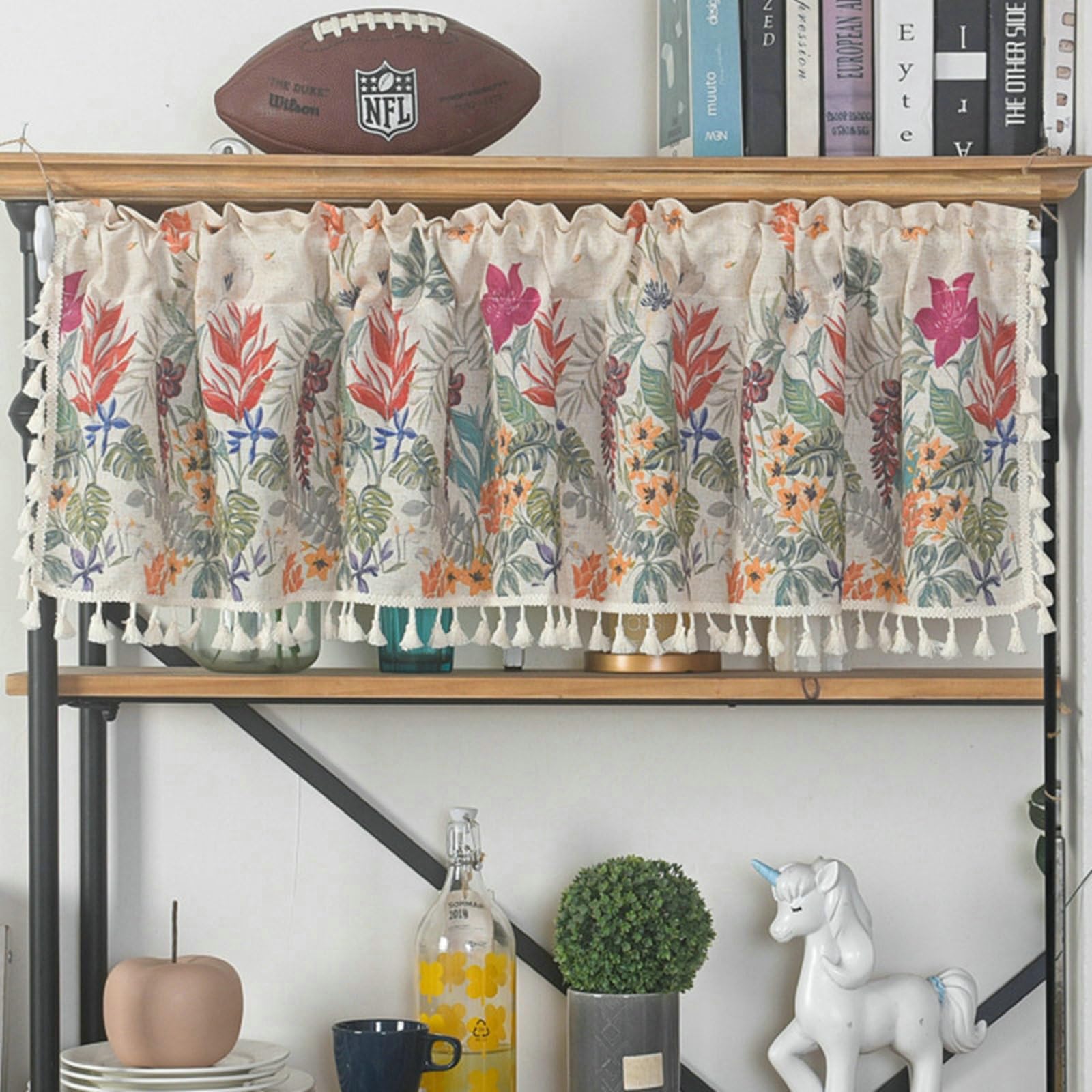 Rideau meuble cuisine Beydodo 150x94 cm court à passe-tringle motif fleurs
