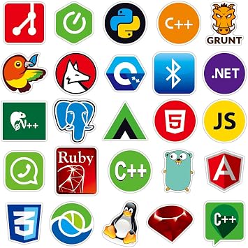 Sanmatic 72pcs Laptop Sticker for Developers Programming Language Includes Sticker IT Logo C ++ Python Linux Swift for Geeks Engineers Hackers Geeks Coder