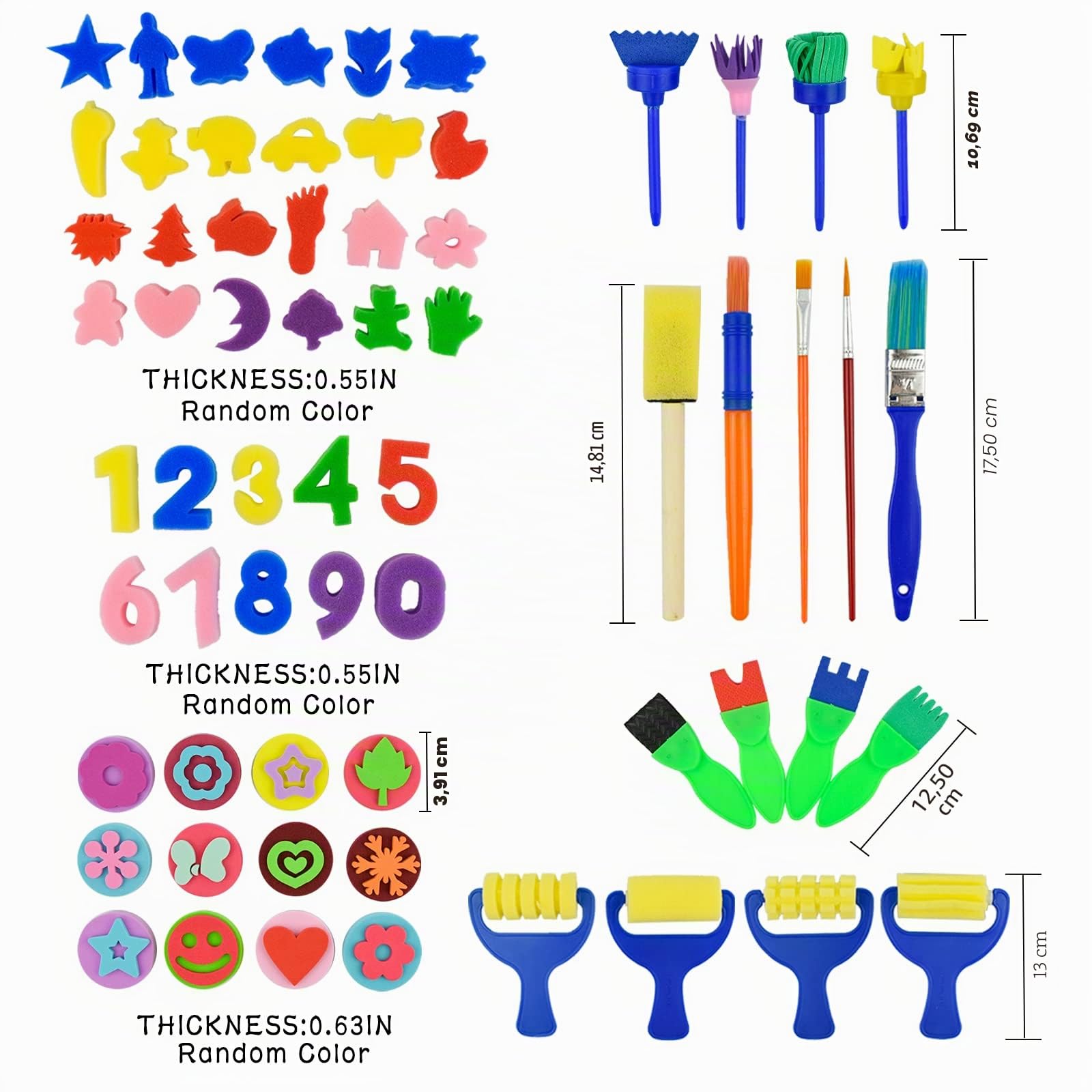 Set di pennelli per pittura a spugna, 65 pezzi, per bambini, per asilo nido, artigianato, arte fai da te, pittura di apprendimento precoce, grembiule e pennelli