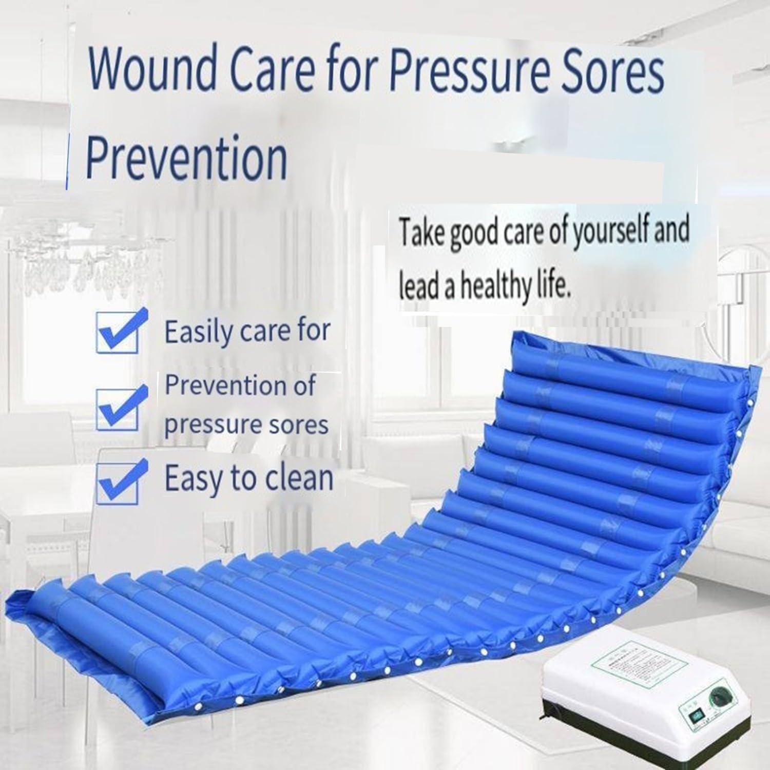 Colchón Antiescaras con Bomba Silenciosa Colchón Antiescaras De Presión Alterna Impermeable, Colchón Aire Antiescaras Almohadilla para Colchón Alivio Presión W90cm