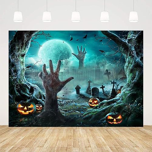 Miniatura 2 de SENDY Fondo de fotografía de Halloween de 7 x 5 pies, decoraciones de fiesta de Halloween, suministros para niños, noche de luna llena, terror,