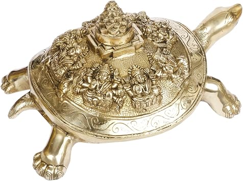 ARTVARKOTM Brass Ashtalakshmi/Ashta Lakshmi on Tortoise Meru Shree Yantra Idol for Home Office Turtle Shri Yantra.14x8.5x7 Inch