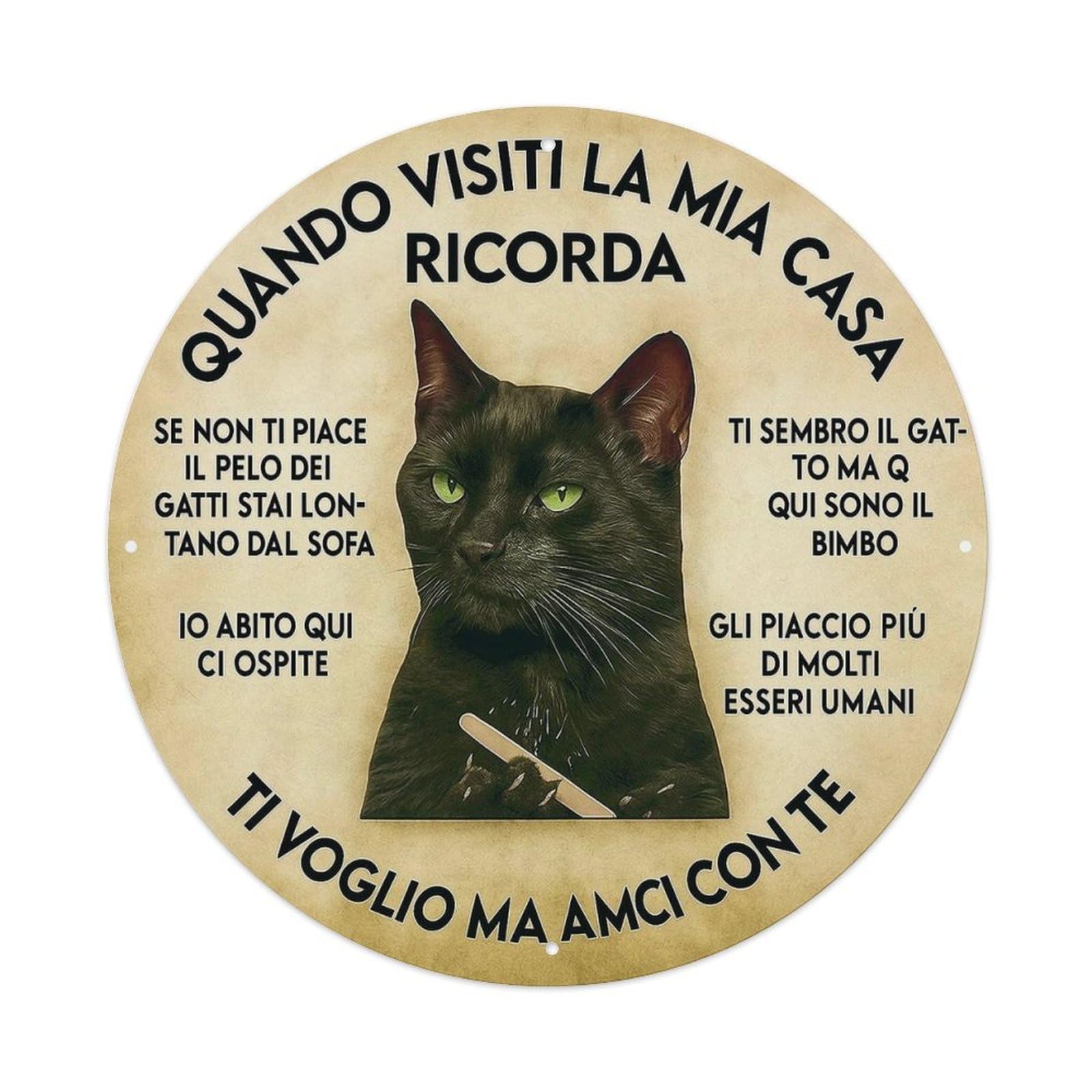 Lvalogy Style Black Cat With Green Eyes Holding Knife Metal Tin Sign Plaque