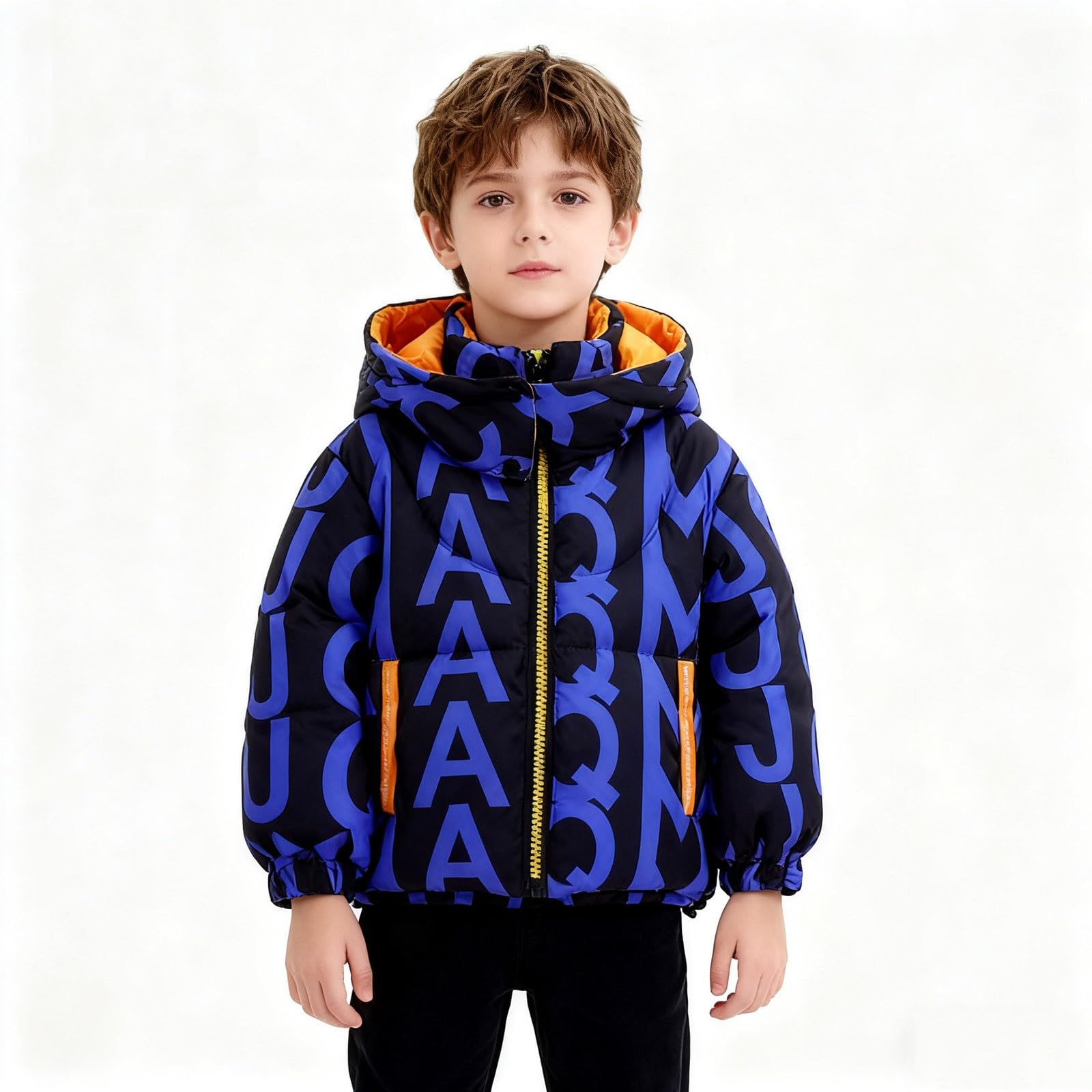 Giacca invernale da ragazzo calda e corta piumino, piumino imbottito con cappuccio rimovibile per bambini, leggero trapuntato, abbigliamento scolastico, abbigliamento preppy 4-12 anni