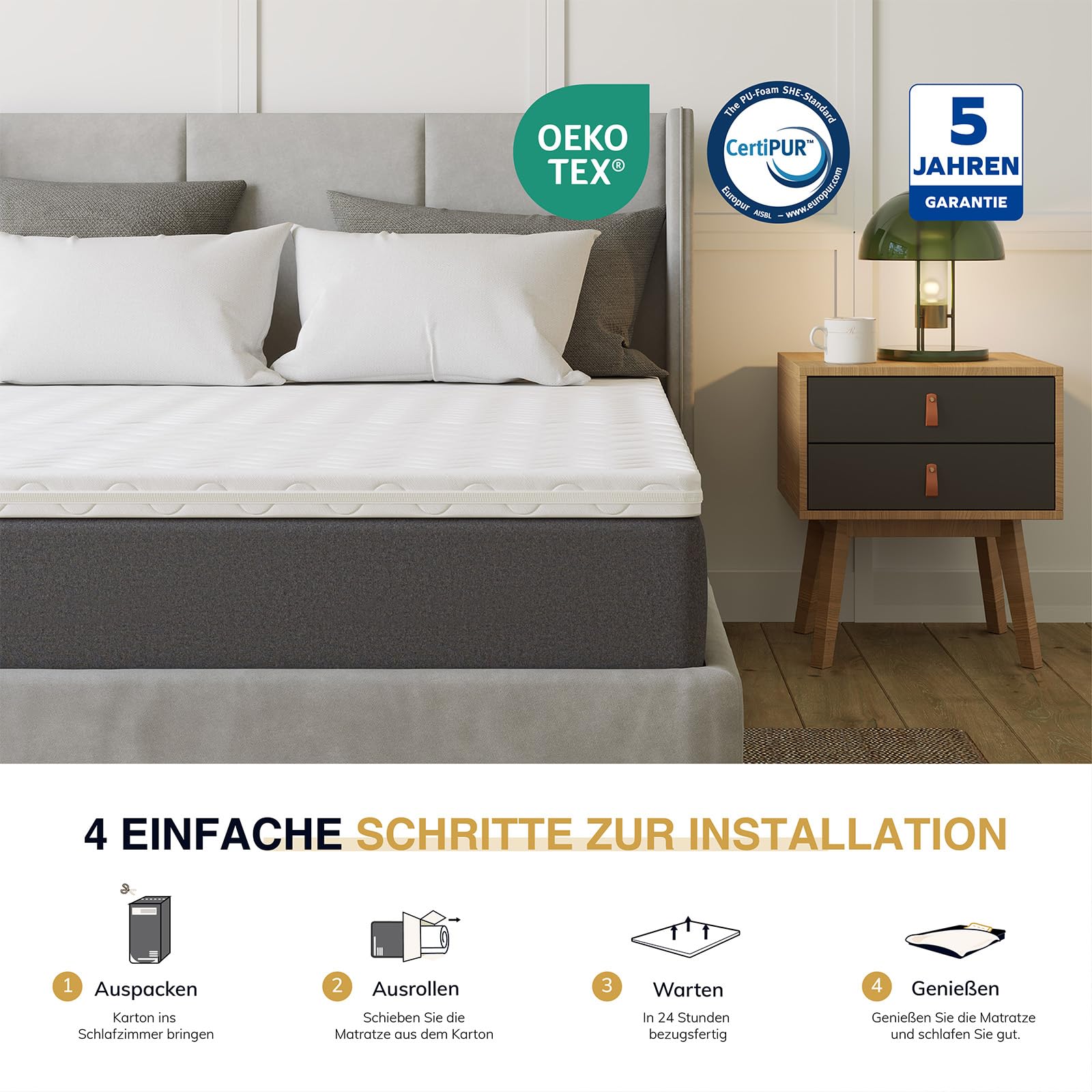 EGOHOME Matratzen Topper 160x200, 7cm Höhe Matratzentopper mit Komfortschaumkern für Boxspringbett Wohnwagen Schlafsofa Premium Komfort-Topper 3D-Netz Bezug Waschbar Oeko-TEX