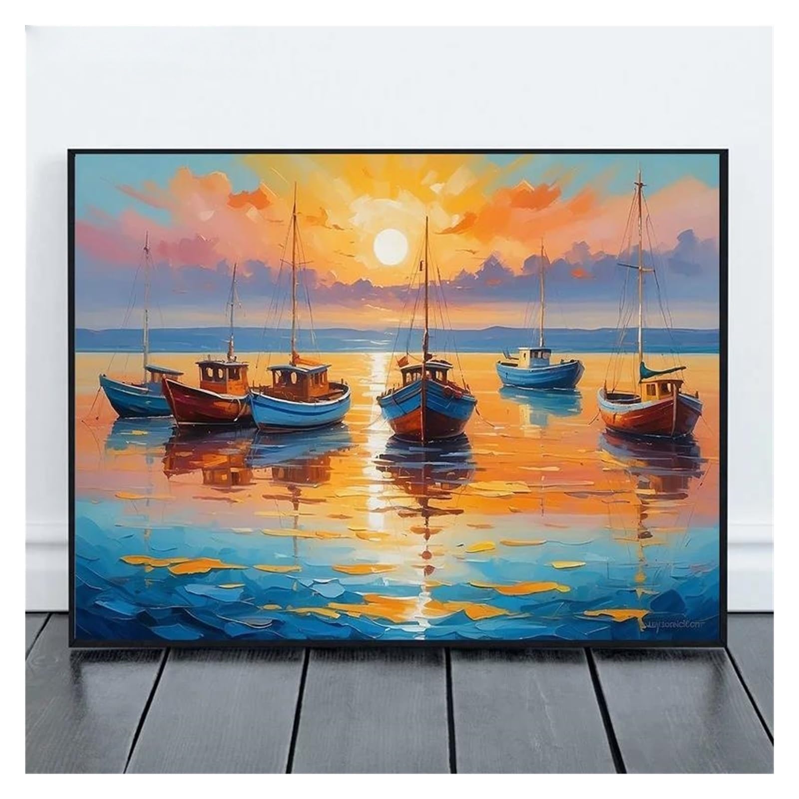 Peinture marine sur toile moderne coucher de soleil océan sans cadre pour déco chambre 60x90cm
