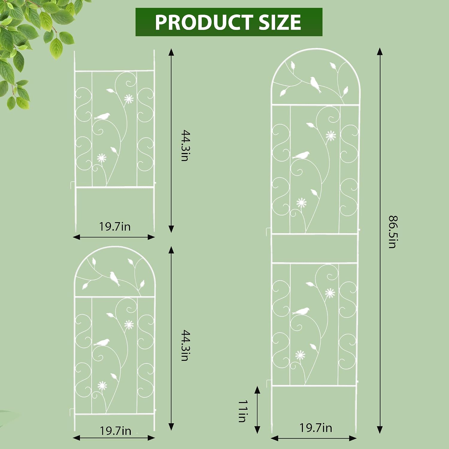 metal garden trellis for climbing plants, 86.5" x 19.7" metal plant trellis outdoor, white iron garden trellis, clematis rrellis outdoor, arched decoration suitable for courtyards, lawns, gard, white white 1 pack - arched - 86.5" x 19.7"