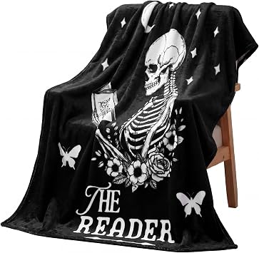 Moukeren Book Lover Gifts for Women, Halloween Skeleton Reading Throw 50x60