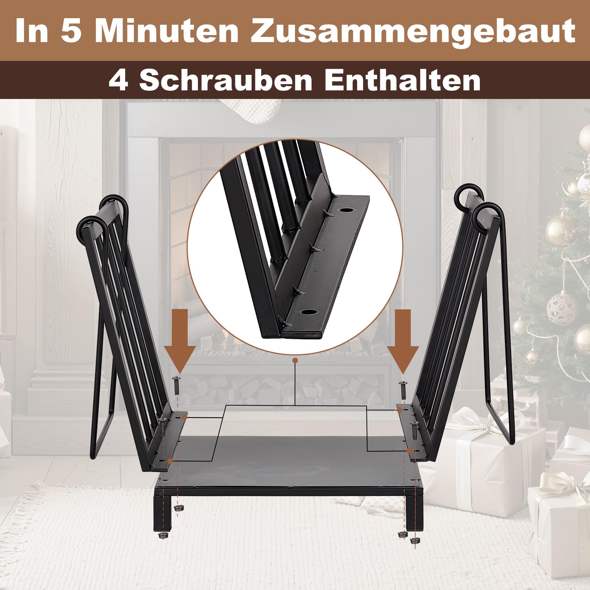 Amagabeli Firewood Racks Fireplace Log Holder 14,2 x 12,6 x 12,4 Zoll Holz Aufbewahrung Log Carrier mit Griffen aus Stahl, für drinnen und draußen, Feuerstelle, dekorativ, Zubehör