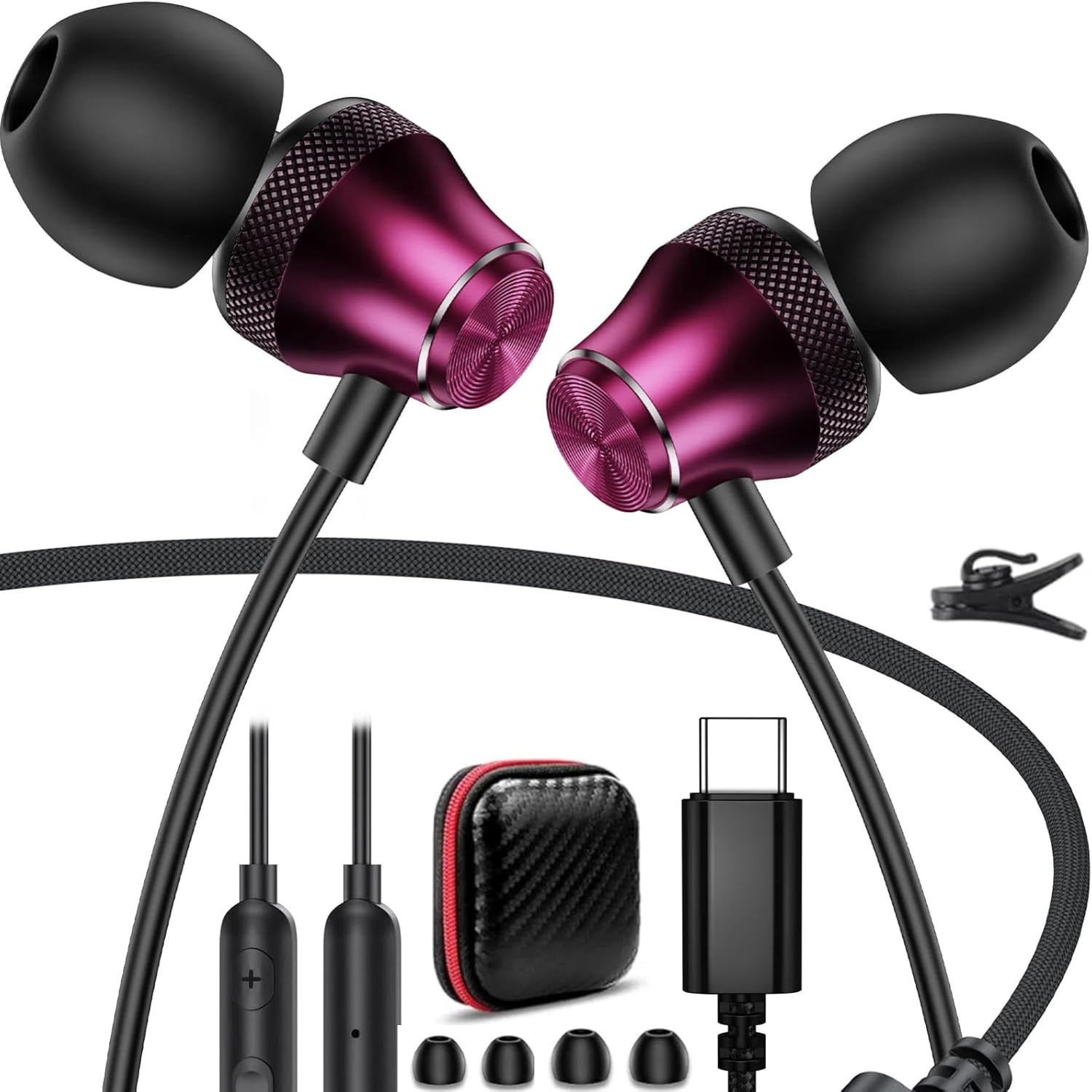 USB Type C Headphone for iPad Mini Laptop School Kid Wired Earbuds for iPhone 16 Pro Max 15 Plus for Samsung S24 FE S23 in-Ear Noise Canceling Android Earphone with Mic Volume Control for Google Pixel