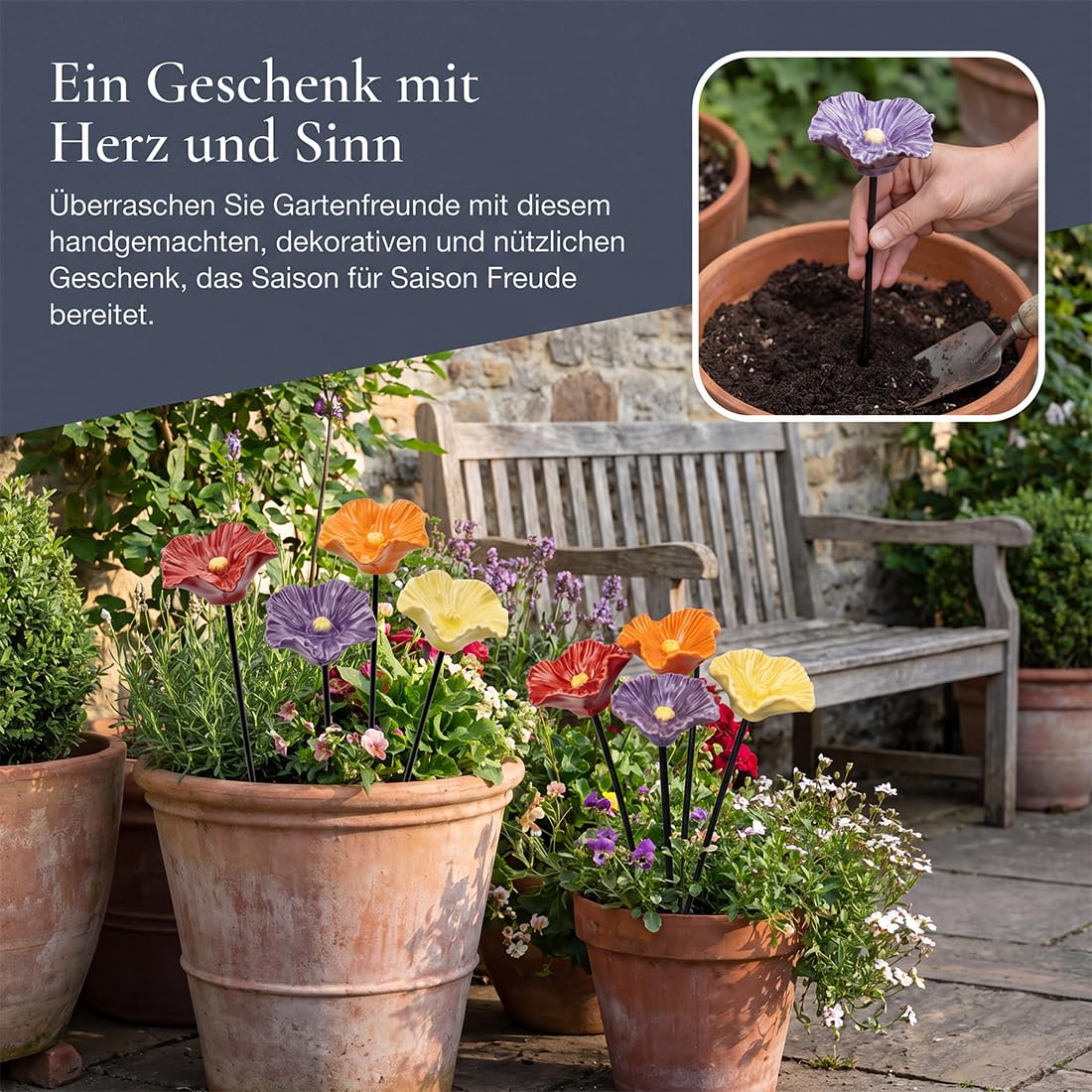 2026 Neu Handgemachte BienenblüTen – Wetterfeste Keramik-TräNken, 4er-Set, BienenträNke Keramiks Blume, Handgemachte BienenblüTen Keramiks FüR GäRten Und Den AußEnbereich (4PCS)
