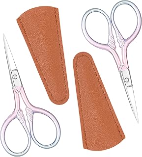 2 tijeras para cejas, tijeras pequeñas para recortar cejas, tijeras de ojos para mujeres, para aseo de pestañas, bigote, nariz, cabello, manicura, belleza, uñas cosméticas (rosa degradado)