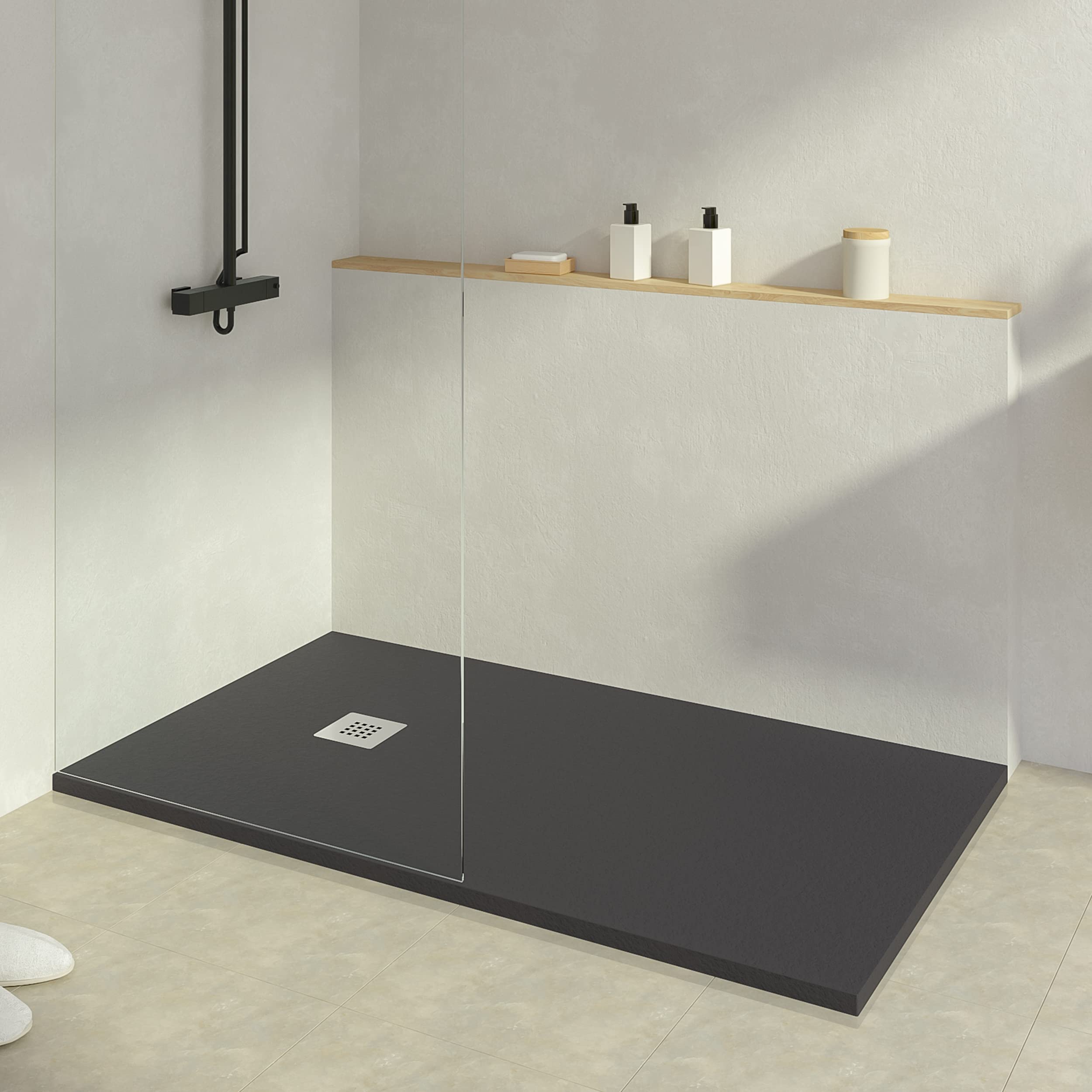 KOES - Plato de Ducha de Resina INDO – 120x130 – Negro RAL 9005