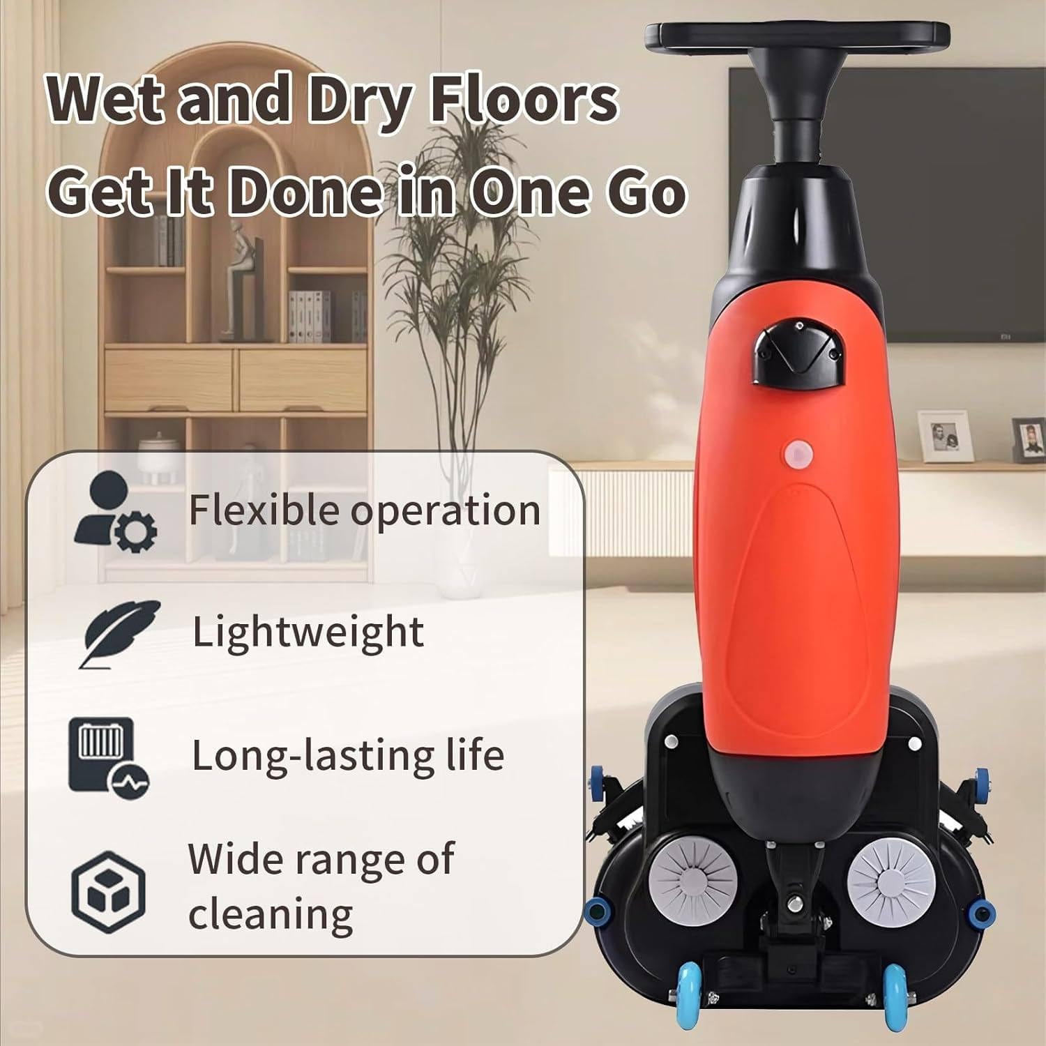 Electric Floor Scrubber Buffer with Dual Tank and Rotary Brush for Commercial Cleaning