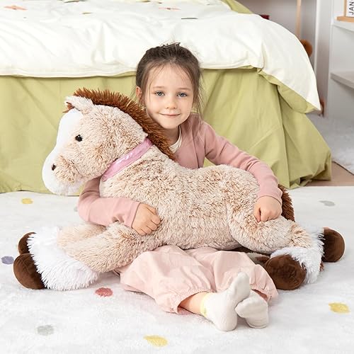 Miniatura 3 de MaoGoLan Animal de peluche de caballo grande para niño, juguete de peluche de caballo grande para niña, poni hinchable para niños, almohada de felpa